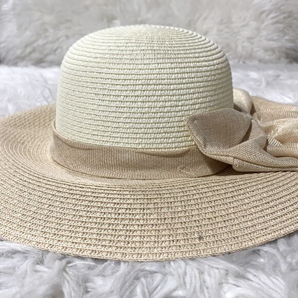 HAT wide brimmed 2 colors bow detail adjustable with drawstring size 56cm - Picture 3 of 11